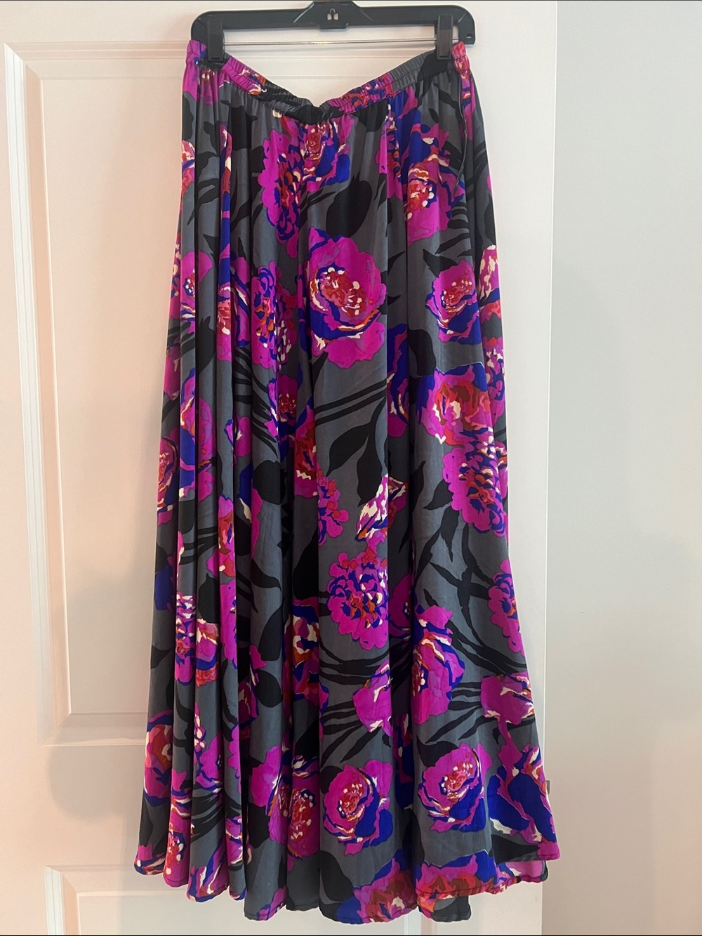 Floral Maxi Skirt in Fuchsia and Gray - Women